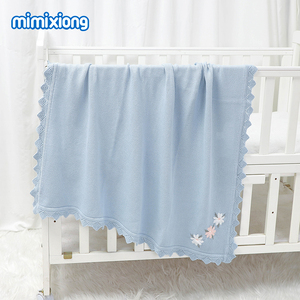Manta de Bebé Mimixiong OEKO Tex, Tejida a <span class=keywords><strong>Crochet</strong></span>, con Borde de Conchas y Bordado de Flores, para Recién Nacidos, de Algodón Jacquard - Product Image 6