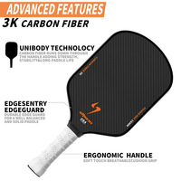 Raquette de pickleball en fibre de carbone 3K texturée à haute friction avec panneau en nid d'abeille PP - Grade de compétition professionnel 16 mm portable