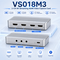 Tarjeta de Captura HDMI de 2 Canales USB3.0 1080P60/30 con Salida HDMI Dual, Entrada de Micrófono de 3.5mm, Salida de Audio, Sin Controladores, Transmisión en Vivo