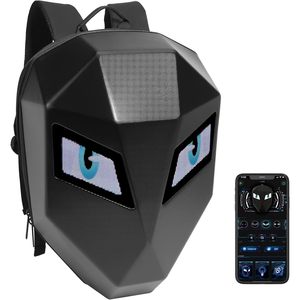 Ruconla LED <b>Backpack</b> <b>Laptop</b> Bag Hard Shell Waterproof Motorcycle Riding Bag With App Control Geometric Design Unisex - Product Image 1