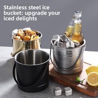 Seau à glace de luxe en acier inoxydable avec poignées, double paroi isolée sous vide, bac à boissons en métal de qualité 304 pour les fêtes