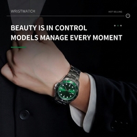 Jam Tangan Pria Quartz Dial Hijau Laris Manis 40mm Casing Akrilik Tali Baja Tahan Karat Jam Tangan Jarum untuk Penggunaan Sehari-hari Kasual & Bisnis
