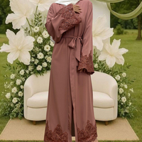 9.9 Grande Vente Abaya de Luxe avec Appliques de Fleurs Élégantes et Paillettes Brillantes, Abaya Ouverte pour Femmes, Vêtements Musulmans Islamiques Turcs 1989 #
