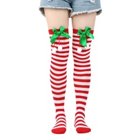 Chaussettes de Noël en gros style européen et américain avec nœud et pompon, chaussettes au-dessus du genou en polyester et élasthanne, unisexe, pour les fêtes