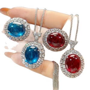 Ensemble de bijoux haut de gamme écologique en cuivre plaqué argent, avec zircon cubique bleu ciel de 15*18MM de taille ovale surdimensionnée, idéal pour les événements formels - Product Image 2