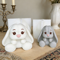 Moule en silicone fait main pour bougie ou plâtre, motif lapin aux grandes yeux et longs cils, pour décoration intérieure