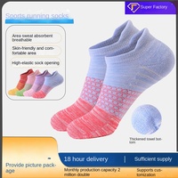 Chaussettes courtes de sport imprimées à blocs de couleur pour femmes, en tissu bouclette épaissi, respirantes, antidérapantes, invisibles pour la course à pied