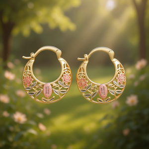 Pendientes de Aro de Oro Sólido de 18K para Mujer, Diseño de Flor, Cristal con Engaste de Bisel, Románticos para Uso Diario - Product Image 2