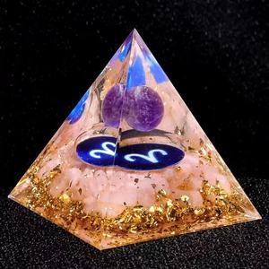 Pirámide de Orgonita de Resina de 5 cm al por Mayor, Esfera de Cristal, Energía de los 12 Signos del Zodiaco, Bola de Cristal de <span class=keywords><strong>Amatista</strong></span> y Cuarzo, Grava - Product Image 5