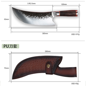 Double acier cuir chevelu manche en bois gris grand couteau incurvé forgeage à la main abattage division coupe boeuf et mouton couteau de boucher - Product Image 3