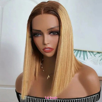 Perruque Lace Front Courte Droite Bob en Cheveux Remy Brésiliens HD Transparent pour Femme, Couleur Blonde ou Foncée Uniquement