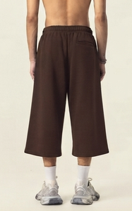 Shorts en jean pour homme en polyester/coton écologique, marron foncé, taille mi-haute, avec cordon de serrage, décontracté, tricoté, couleur unie, respirant - Product Image 2