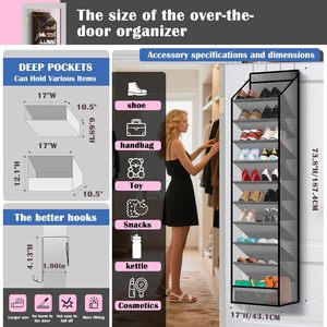 Over The Door <b>Shoe</b> Organizer 10 Pockets Gray Hanging Rack For <b>Shoes</b> Behind Door Wall Mount <b>Hook</b> Type Storage - Product Image 2