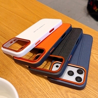 Étui de protection en cuir PU mat à motif de coutures de luxe avec protection d'objectif en métal pour iPhone 15 16 17 Pro Max / 17 Air / 15 14 17 Pro / 15 16 Plus