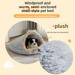 Cuccia per Cani Invernale Calda Ecologica Semi-Chiusa Rotonda Lavabile Lussuosa Soffice Peluche da Esterno con Cappuccio Letto per Animali Domestici Morbido - Product Image 6