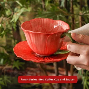 Service de table en céramique de haute qualité à motif de plantes de pavot rouge avec soupière, <span class=keywords><strong>assiette</strong></span> à dessert et bol - Product Image 6