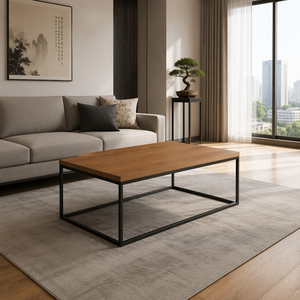 Tavolino da Caffè in <span class=keywords><strong>Legno</strong></span> Massello <span class=keywords><strong>e</strong></span> <span class=keywords><strong>Ferro</strong></span> Stile Nordico, Tavolo Basso Rettangolare di Piccole Dimensioni, Tavolo Tatami, Arredamento per Soggiorno dal Design Minimalista - Product Image 3