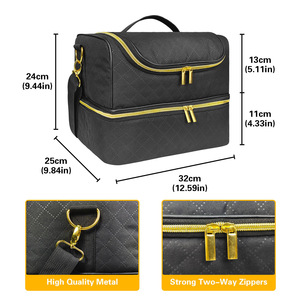 Cosmetic Organizer Bag Large Capacity PU Material Diamond Pattern Zipper Closure Soft Handle For Nail Polish And Tools - Product Image 3