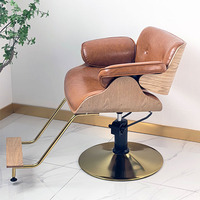 Chaise de barbier pivotante en cuir PU marron moderne et durable, très vendue, rotation à 360 degrés, pompe hydraulique, mobilier de salon, salon de coiffure