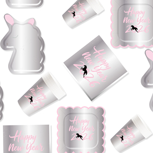 Ensemble d'assiettes en papier DAMAI personnalisées rose argenté pour le Nouvel An 2026, comprenant une assiette en papier et un gobelet modèle licorne pour la fête du Nouvel An - Product Image 2