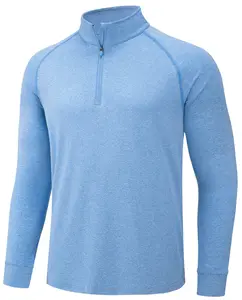 定制标志UPF50 + 防晒1/4拉链套头衫男士长袖马球衫高品质跑步t恤运动服健身房上衣