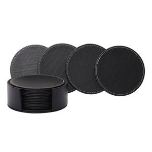 Sous-verres ronds en cuir double face minimalistes, isolants thermiques, fabriqués en Chine, lot de 6 en stock - Product Image 1
