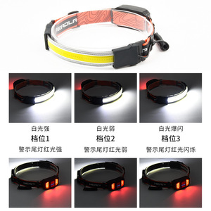 Lampe frontale rechargeable Cob 2000 Mmah, luminosité réglable avec flash rouge pour la course à pied et la pêche - Product Image 1