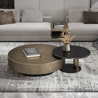 Moderner Luxuriöser Runder Couchtisch für Kleine Wohnungen Edelstahl Bronze Wohnzimmer Couchtisch Kombination