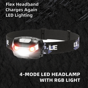 Lampe frontale à <span class=keywords><strong>LED</strong></span> en gros avec <span class=keywords><strong>bandeau</strong></span> réglable à 4 modes pour le camping, la course à pied, la pêche, lampe frontale à lumière rouge blanche et verte - Product Image 2