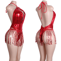Glänzender Lackleder-Bodysuit mit Verstellbaren Trägern Sexy Clubwear Exotische Tanzkleidung Erotische Performance-Kleidung Bühnenoutfit für Erwachsene Frauen
