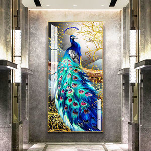 Décor de maison Cuadros <span class=keywords><strong>bleu</strong></span> <span class=keywords><strong>paon</strong></span> fleur plume oiseau mur Art imprime photo verre <span class=keywords><strong>paon</strong></span> cristal porcelaine toile peinture - Product Image 6