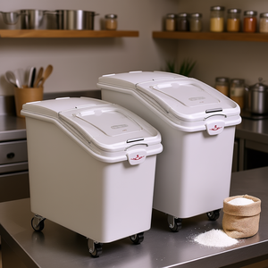 D0100HADSFW Bac à farine 21 gallons en plastique de qualité alimentaire avec roulettes et couvercle rabattable pour rangement de cuisine et garde-manger - Product Image 2