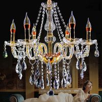 Lámpara de Araña de Cristal con Marco de Hierro Estilo Europeo para Sala de Estar, 6/8 Cabezas, Luz LED Blanca Neutra, Fácil Instalación, 2 Años de Garantía