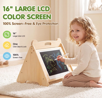 Étagère à livres Montessori 3-en-1 pour tout-petits avec tableau de dessin de 16 pouces, rangement pour jouets, étagère à livres pour enfants en bois de pin, organisateur de livres pour chambre d'enfant à 2 niveaux