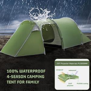 Tente de camping familiale OEM 3-4 personnes, imperméable avec grand porche, abri extérieur pour <span class=keywords><strong>la</strong></span> randonnée, les voyages, <span class=keywords><strong>la</strong></span> plage, installation facile, poteaux inclus - Product Image 2