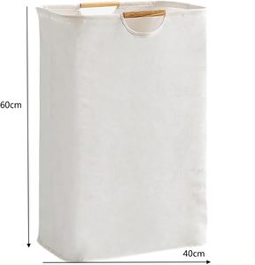 Panier à <span class=keywords><strong>linge</strong></span> en lin et coton <span class=keywords><strong>de</strong></span> grande taille 72L, pliable, avec poignée en bois, pour les vêtements sales, le rangement des jouets - Product Image 3