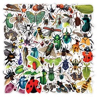Paquete de 55 Pegatinas de Insectos de PVC Impermeables para Decoración de Laptop, Botella, Casco, Patineta y Equipaje