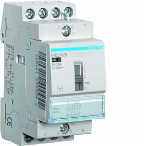 Contattore Hager ERC426 personalizzabile con controllo manuale 25 A 230 V CA 4 NC, moduli 2 DIN - Product Image 1
