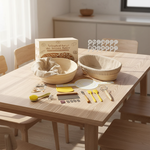 Kit complet <span class=keywords><strong>de</strong></span> cuisson du <span class=keywords><strong>pain</strong></span> au <span class=keywords><strong>levain</strong></span>, Livre <span class=keywords><strong>de</strong></span> recettes et guide double usage, Fouet danois, Pot à <span class=keywords><strong>levain</strong></span>, Couteau à <span class=keywords><strong>levain</strong></span>, Tapis <span class=keywords><strong>de</strong></span> levage, Racloir, Doublure en coton - Product Image 1