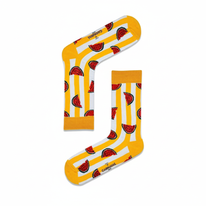 Colorful Nylon and Silk <b>Socks</b> with <b>Orange</b> Stripe and Watermelon Embroidery Print Breathable Transparent One Size for Daily Use - Product Image 2