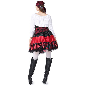 Costume d'Halloween XJHalloween - Tenue de pirate féminine pour performance de cosplay avec dentelle rayée rouge - Product Image 3