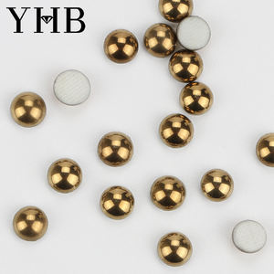 Yhb พลอยเทียมสีทองมุกรีดติด Ss16หินไข่มุกหลังแบนครึ่งรอบสำหรับเสื้อยืด - Product Image 1