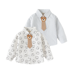 2024 nouvelle collection printemps et automne blanc chemise à manches longues décontractée pour enfants avec cravate robe haut en gros pour garçons et bébés - Product Image 6