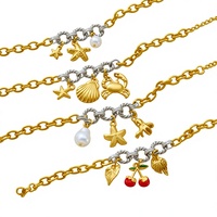 Trendy vintage kersen fruit drop armband van natuursteen en roestvrij staal