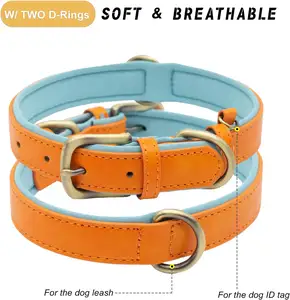 Top-Angebot Klassisches Weiches Gepolstertes Leder-Hundehalsband Atmungsaktives Wasserdichtes Hundehalsband aus Leder mit Verstellbarer Robuster Metallschnalle - Product Image 2