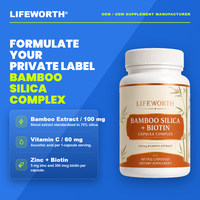 Kapsul Bambu Silika Biotin LIFEWORTH OEM ODM untuk Kecantikan Rambut, Kulit, dan Kuku