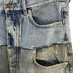 Jeans de mezclilla de doble capa personalizados para hombre, con borde sin rematar, efecto desgastado, lavado ácido, estilo streetwear Y2K, de pierna ancha - Product Image 2
