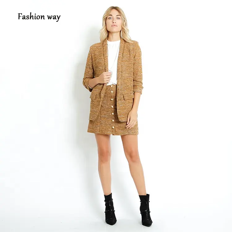 Novo design italiano feminino, conjunto de 2 peças saia com casaco quente e saia lápis para meninas