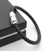 Bracelet tressé en cuir véritable avec fermoir magnétique en acier inoxydable, bracelet tissé pour homme, bijoux tendance décontractés, cadeau