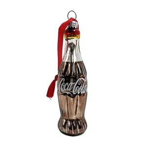 Ornement personnalisé, vente en gros, décoration d'arbre de noël, articles suspendus, bouteille de cola en verre soufflé, ornement de noël personnalisé